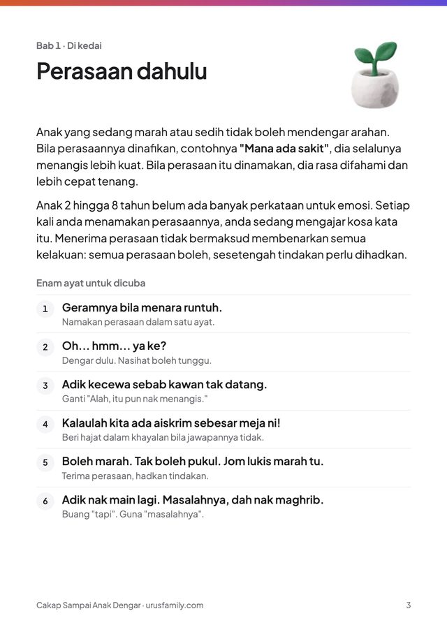 Halaman 3 ebook: Bab 1, Perasaan dahulu, dengan enam ayat bernombor