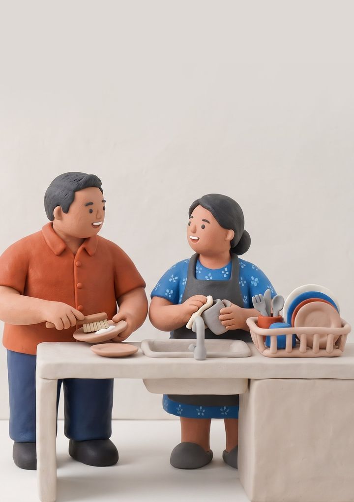 Same Team ebook cover: a husband and wife washing and drying dishes together at the sink
