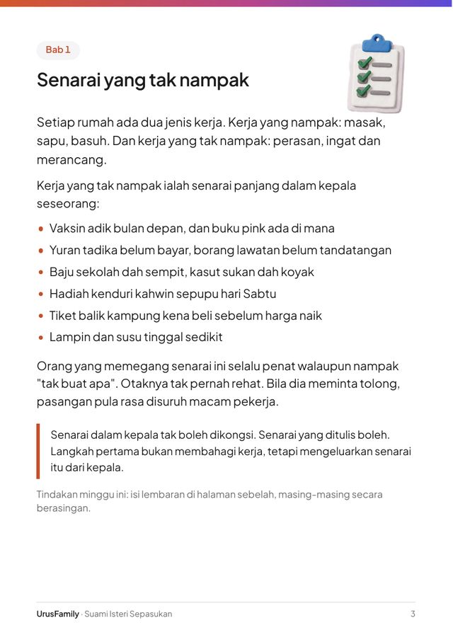 Halaman 3 ebook: Bab 1, senarai yang tak nampak, dengan contoh beban mental