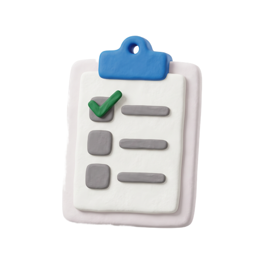 A clay clipboard with a checklist and one tick