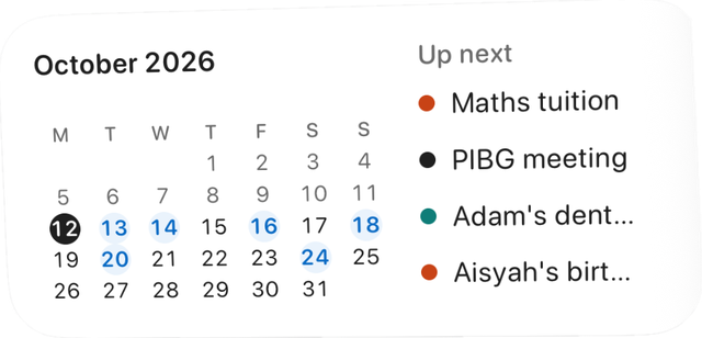 Calendar widget for October with upcoming events