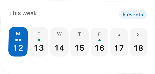 This week widget with five events